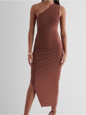 Express Mocha One Shoulder Dress